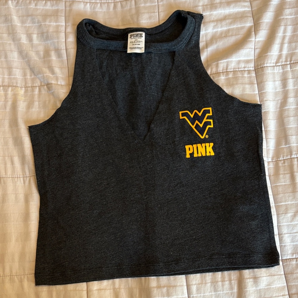 Gray Sleeveless Top with Yellow Logo WVU Victoria’s Secret pink small
